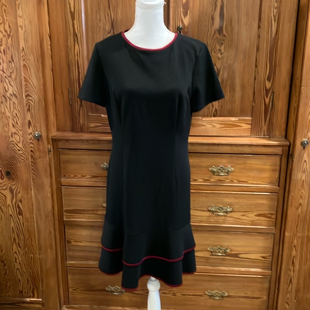 ALYX black dress burgandy ruffled trim sz 14